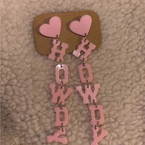 Pink Heart 'Howdy' Cowboy Earrings